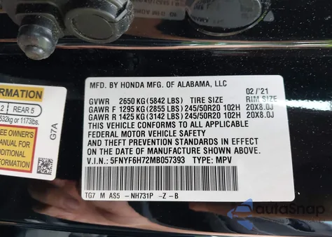 2021 Honda Pilot Awd Black Edition from USA, damaged, VIN 5FNYF6H72MB057393